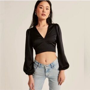 Abercrombie Fitch Top Women Surplice Faux Wrap VNeck Ballerina Satin Sz M Sexy